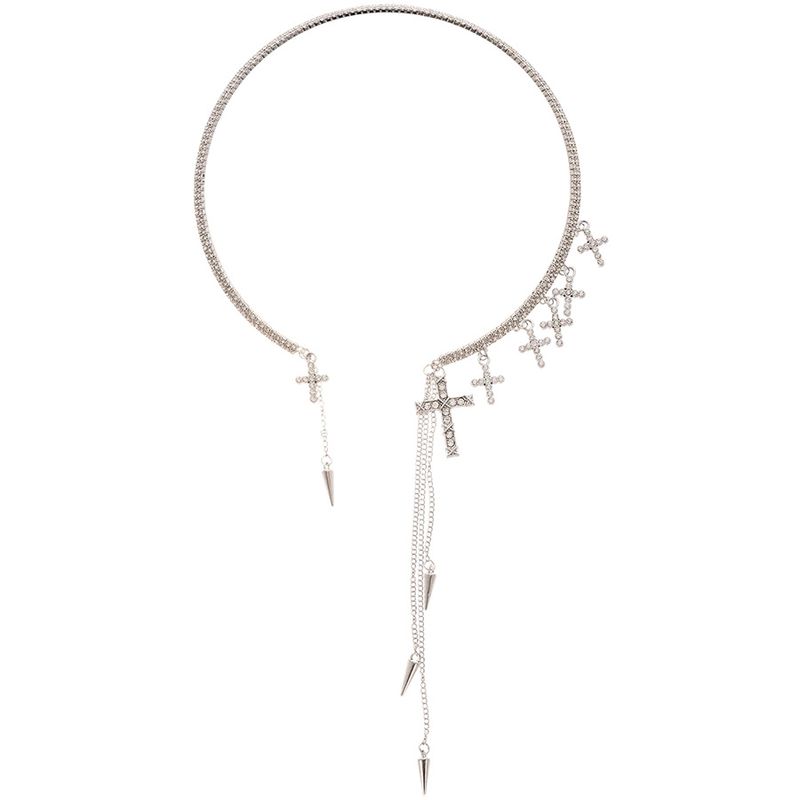 Collana con nappa a croce tempestata di diamanti, girocollo di nicchia, versatile catena per clavicola, lusso leggero, alta gamma_voghion.com