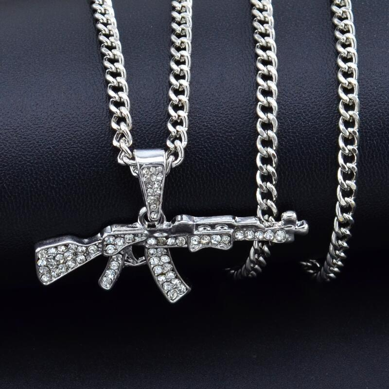 Moda Ak47 Collana con ciondolo a forma di pistola per donna Uomo Regali Hip Hop Oro Argento Fucile mitragliatore Esercito Maschile Catena Girocollo Gioielli_voghion.com