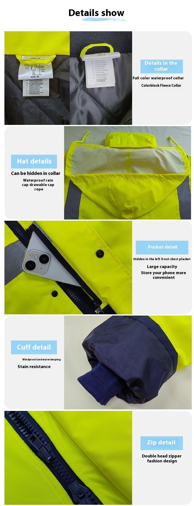 Reflective Jacket Men's Autumn And Winter Waterproof Thickened Warm Reflective Cotton Coat Outdoor Engineering Port_voghion.com