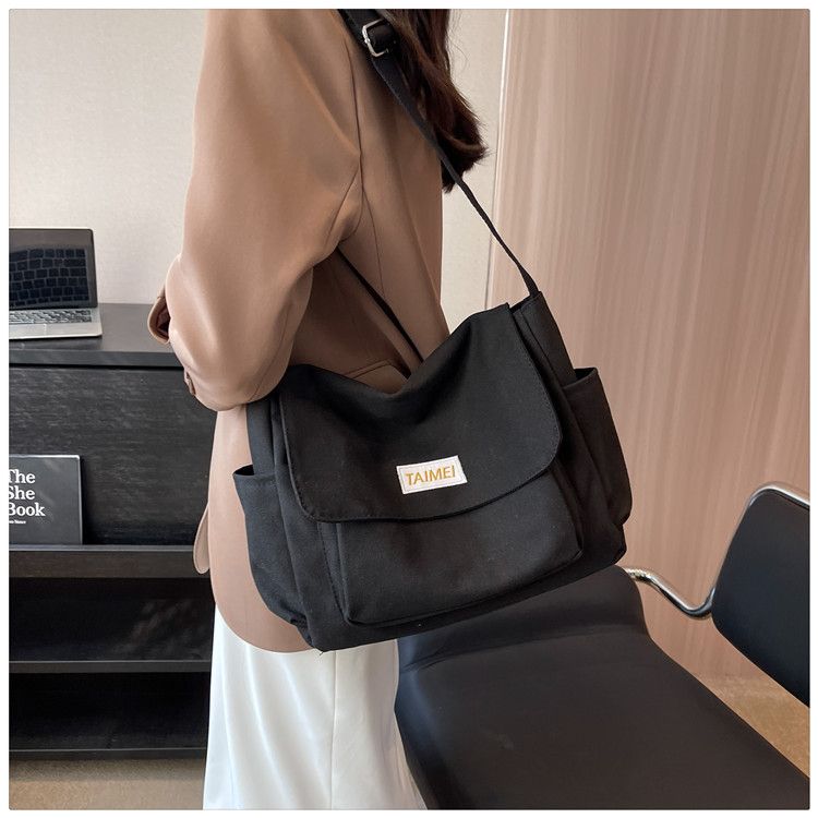 Canvas Solid Color Messenger Premium Sense Commuter Single Shoulder Crossbody Bag_voghion.com