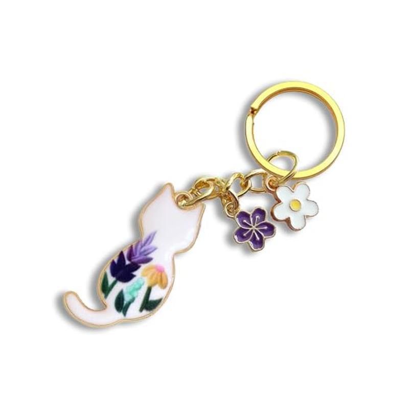 Nouveau porte-clés coloré et mignon en émail avec fleur, passionné de jardin et de chat_voghion.com