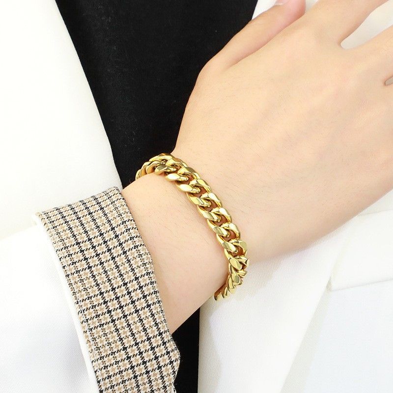 Modetrend Edelstahl Kubanisches Armband Vielseitiges Paar Hip-Hop-Shirt Einfaches Männer Und Frauen Dickes Kettenzubehör_voghion.com