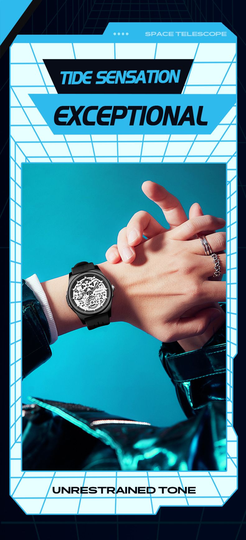 Men's Skeleton Mechanical Style Quartz Watch With Luminous Hands, Waterproof Silicone Strap, Fashionable Design For Daily Wear_voghion.com
