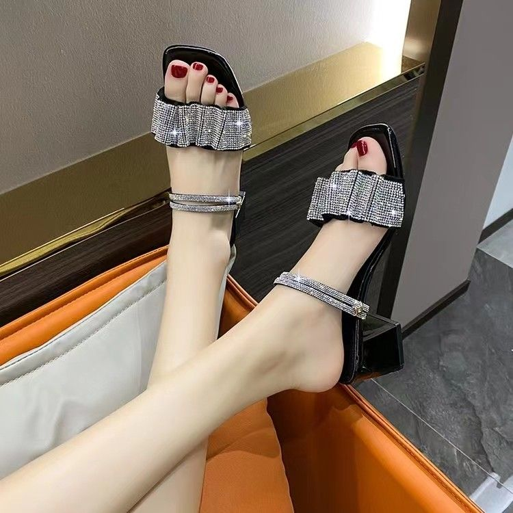Sandales à talons épais et respirants, diamant d'eau, pour vêtements d'extérieur, mode polyvalente d'été, Style célébrité romaine d'internet, nouvelle collection 2024_voghion.com