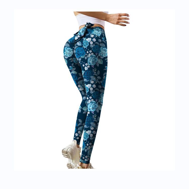 Pantaloni da yoga da yoga da donna con stampa multicolore antirughe sull'anca, dimagranti a vita alta, con fiocco elasticizzato_voghion.com
