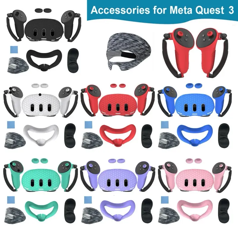 3D Glasses Silicone Protective Cover Shell Case For Meta Quest 3 VR Headset Head Face Eye Pad Handle Grip Button Cap_voghion.com