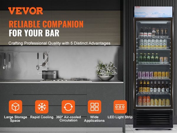 VEVOR Commercial Merchandiser Refrigerator, 14.8 Cu.Ft / 420L Beverage Refrigerator Cooler Merchandiser, Glass Door Display Refrigerator Upright Fridge With 5 Adjustable Shelves, Customizable Lightbox_voghion.com