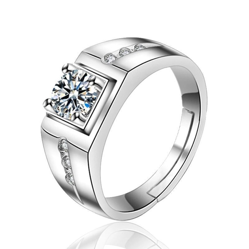 Anelli di fidanzamento aperti per coppie da uomo europei e americani in platino con zirconia e diamanti_voghion.com