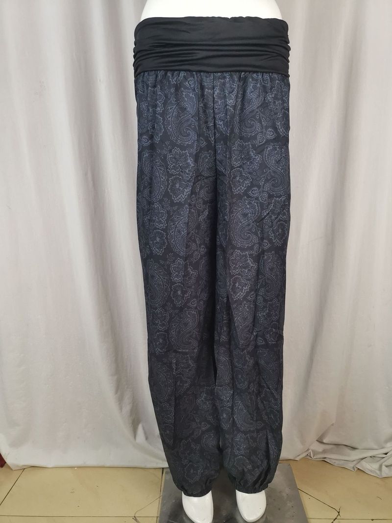 Roupas femininas Impressão digital Calças longas e largas Calças casuais Calças harém_voghion.com