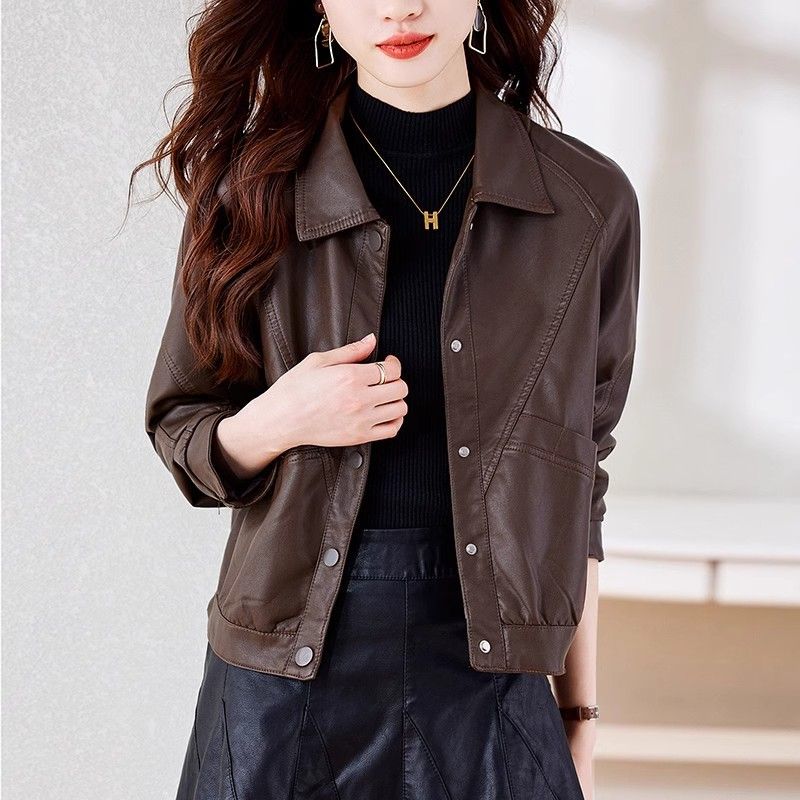 Veste courte d'hiver en cuir PU pour femme, ample et tendance, style moto, décontractée, collection 2024_voghion.com