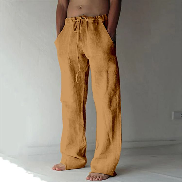 Suitable For All Seasons 2025 Men's Plus Size Loose Casual Elastic Waist Drawstring Breathable Sports Cotton Linen Long Pants_voghion.com