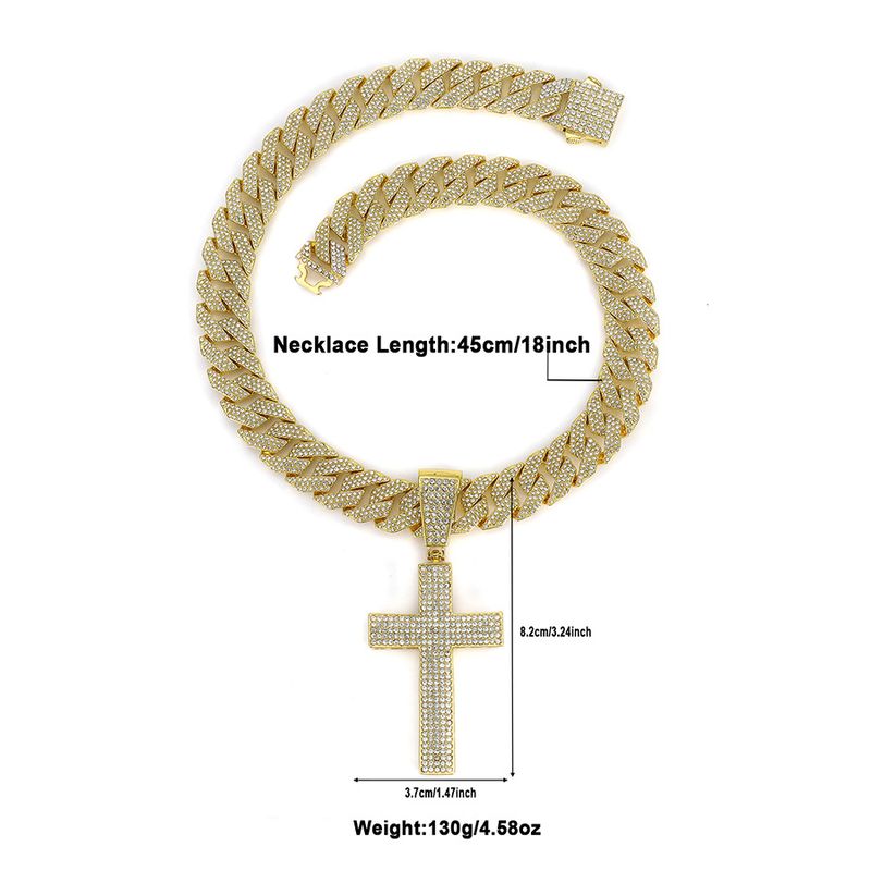 Pingente de cruz de personalidade popular com liga de diamante, corrente cubana, crença religiosa, colar hip hop_voghion.com