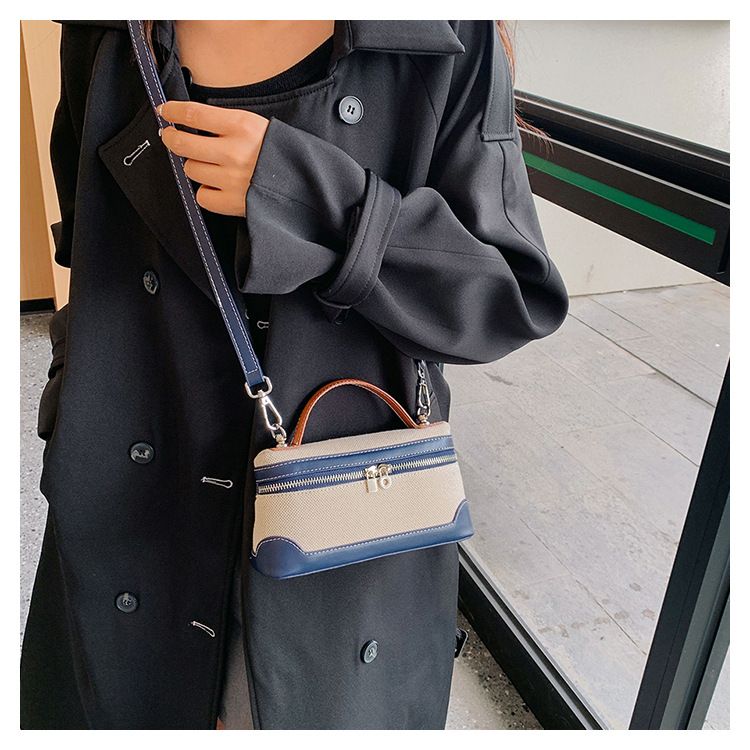 Bags for women 2024 new cross border trendy retro small square bag canvas contrast color stitching textured shoulder messenger bag_voghion.com