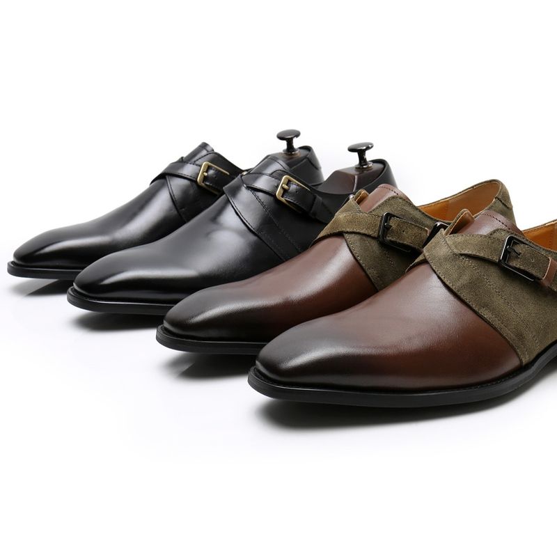 Olasz valódi férfi üzleti, formális bőr, divatos, páros marhabőr csattal ellátott Mengke cipő, kézzel készített férfi cipők_voghion.com