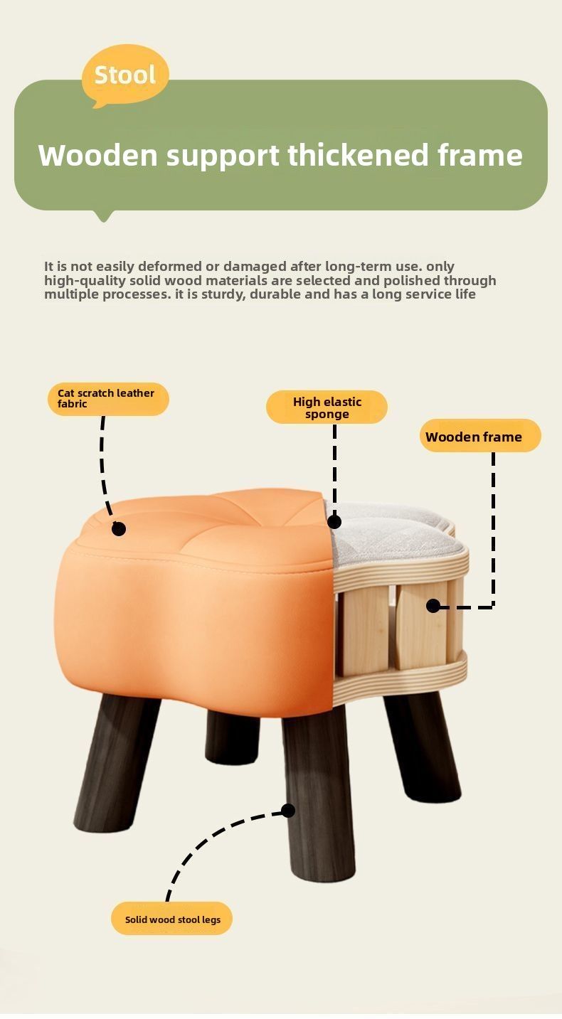 Tabouret de rangement en bois massif pour enfants, tabouret de rangement créatif pour salon, siège en cuir simple, entrée, chaussures_voghion.com