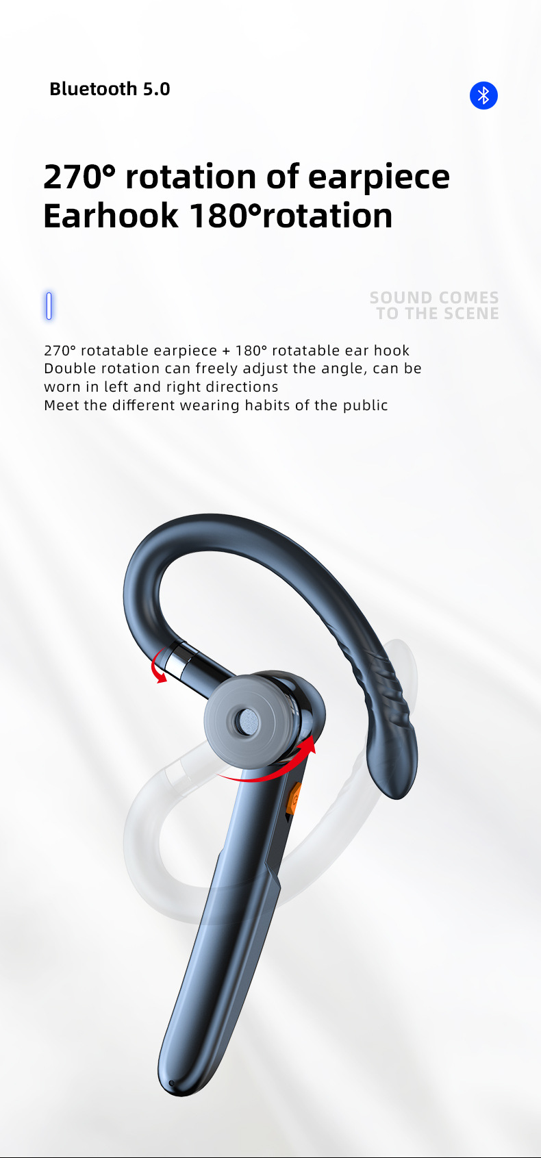 New ME100 Ear-hook Bluetooth Headset Rotating Business True Wireless Stereo Headset_voghion.com