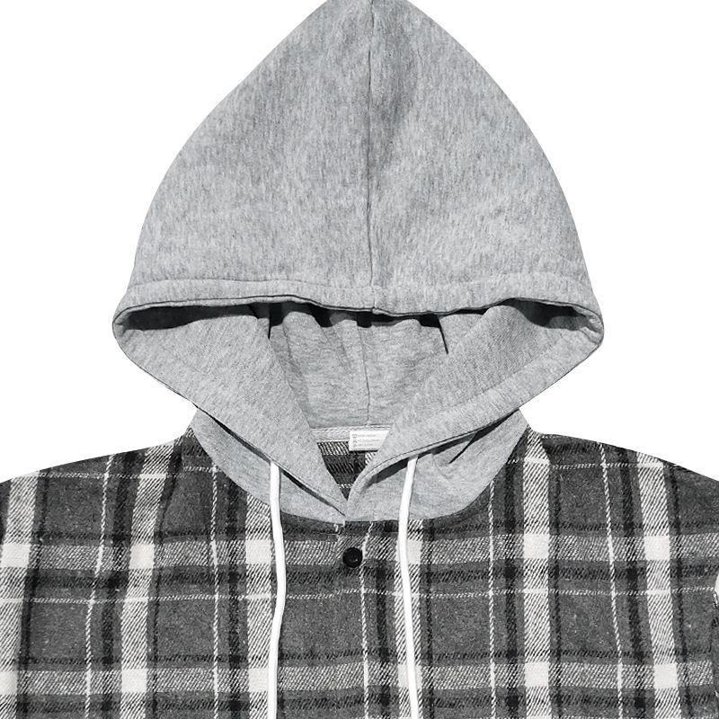 Herrenbekleidung Retro Herbst und Winter Kariertes Hemd Mit Kapuze Flanell Jacquard Freizeithemd_voghion.com
