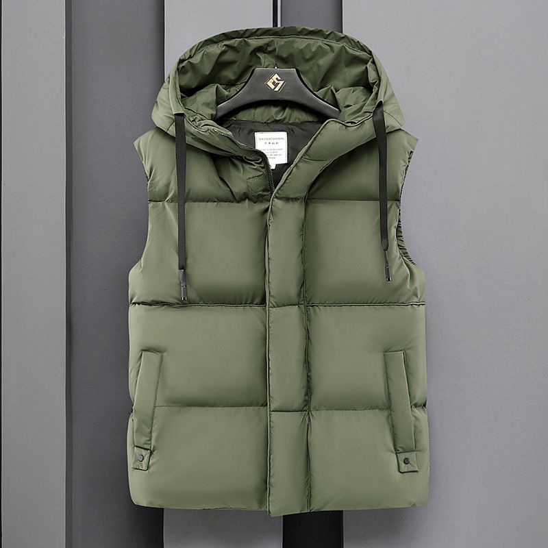 Gilet con cappuccio da uomo, versione coreana invernale, versatile e alla moda, gilet termico da esterno per studenti, in velluto spesso e imbottito in cotone_voghion.com