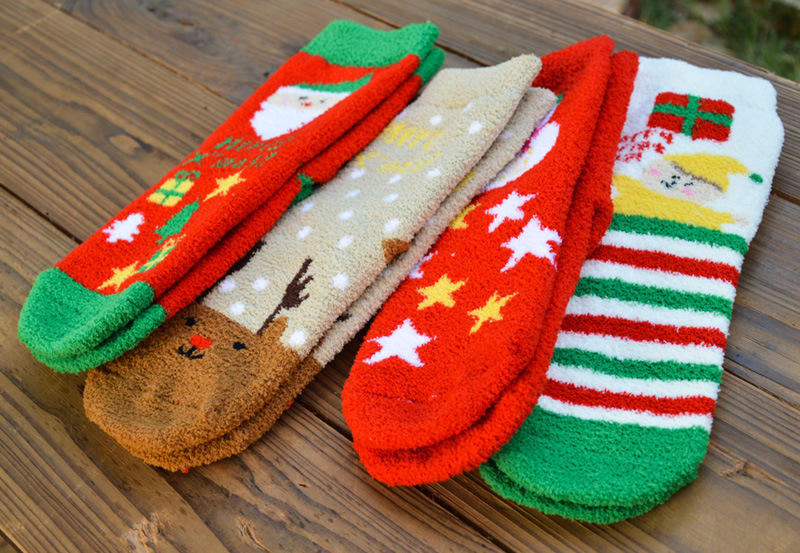 Calzini da donna Calza di Natale Calza di Natale da donna Le nuove calze da donna di Babbo Natale in velluto corallo_voghion.com