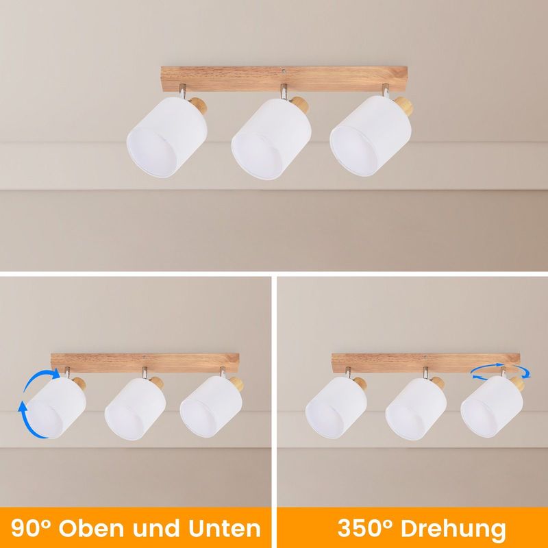 Glitzerlife Deckenleuchte 3 Flammig Deckenlampe Holz - Deckenstrahler Modern Wandstrahler Schwenkbar 350° E14 MAX.25W Für Wohnzimmer Schlafzimmer Küche Flur_voghion.com