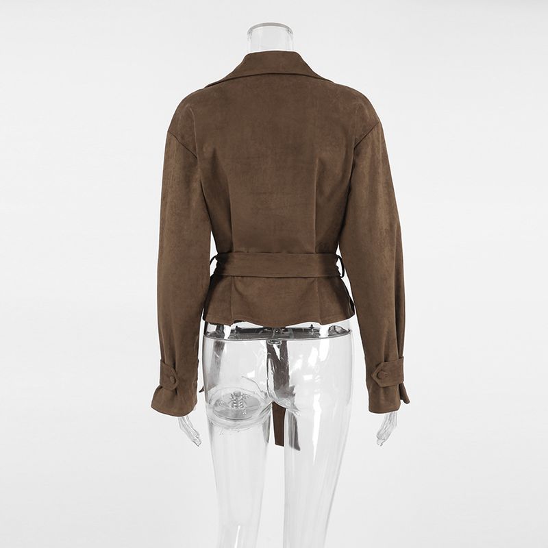 Blazer élégant en daim avec revers crantés et fermeture à double boutonnage – Finition mate douce pour la mode automne/hiver_voghion.com