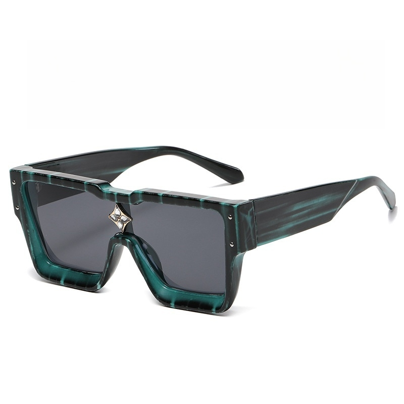 Neue Mode-Sonnenbrille mit großem Rahmen, europäische und amerikanische einteilige Sonnenbrille mit quadratischem Rahmen, Herren- und Damen-Persönlichkeits-Diamant-Reis-Nagel-Sonnenbrille_voghion.com