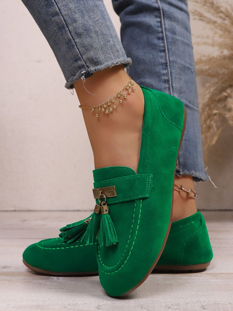 SHLIANG Loafer'lar Kadınlar İçin Slip-On Püsküllü Sürüş Yürüyüş Kaymaz Ayakkabılar Büyük Boy Kare Burunlu Süet Mokasen Düz Ayakkabılar Kadınlar İçin X0045_voghion.com