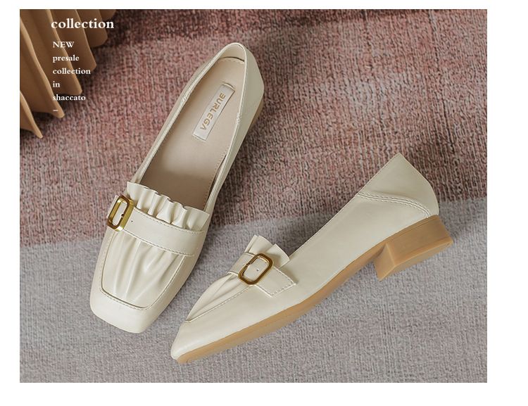 Schuhe mit quadratischer Spitze und dickem Absatz für Damen, Herbst 2024, neue quadratische Schnalle, plissierte, vielseitige, flache Öffnung, mittlerer Absatz, Oma-Schuhe, Damen-Arbeitsschuhe_voghion.com