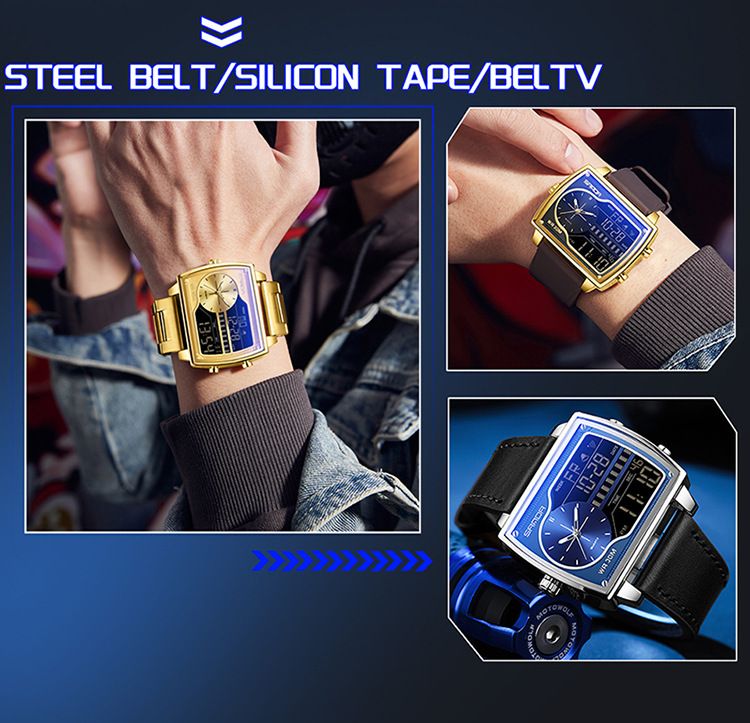 Montre carrée multifonction haut de gamme pour homme avec affichage lumineux, étanche à 30 m, double fuseau horaire et chronographe – Élégante pour le travail et les loisirs_voghion.com