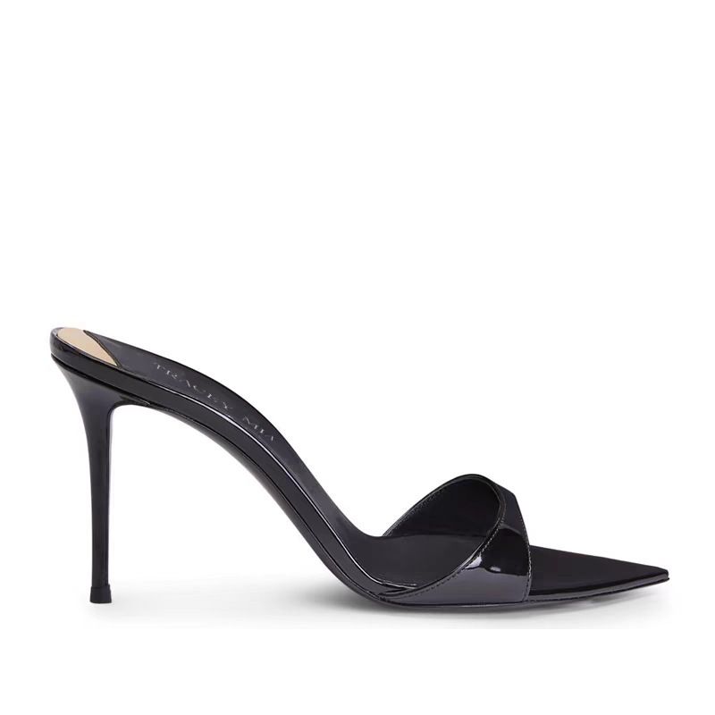 Pantofole con tacco alto e punta a punta, nuove in stile estivo 2025, con cinturino singolo, tinta unita, taglie forti, da donna_voghion.com