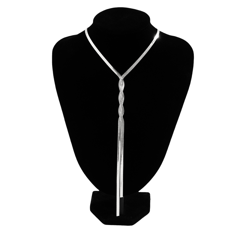 Dames sieraden hiphop metalen wind snake bone chain ketting trend geometrisch lang geweven sleutelbeen ketting_voghion.com