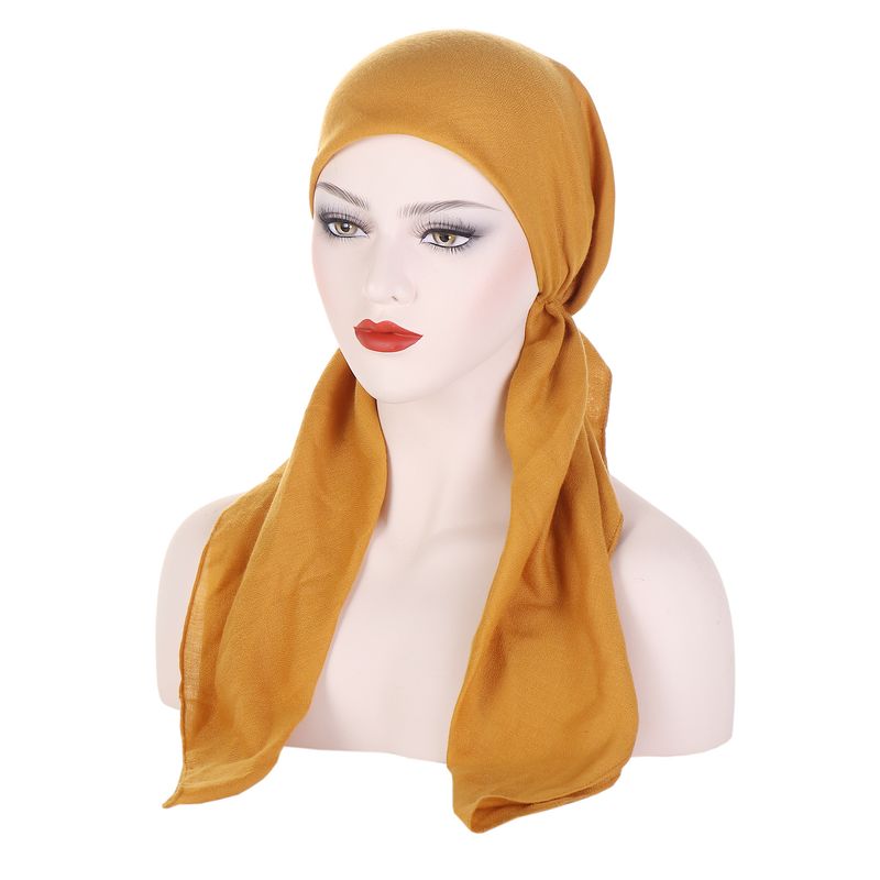 Cappello turbante in cotone e lino tinta unita, versatile cappello a coda lunga curvo quotidiano da donna in tutte le stagioni_voghion.com