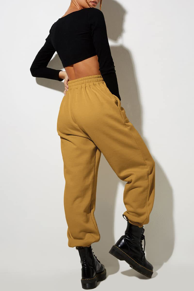 Pantaloni casual sportivi in tinta unita da donna con gambe larghe_voghion.com