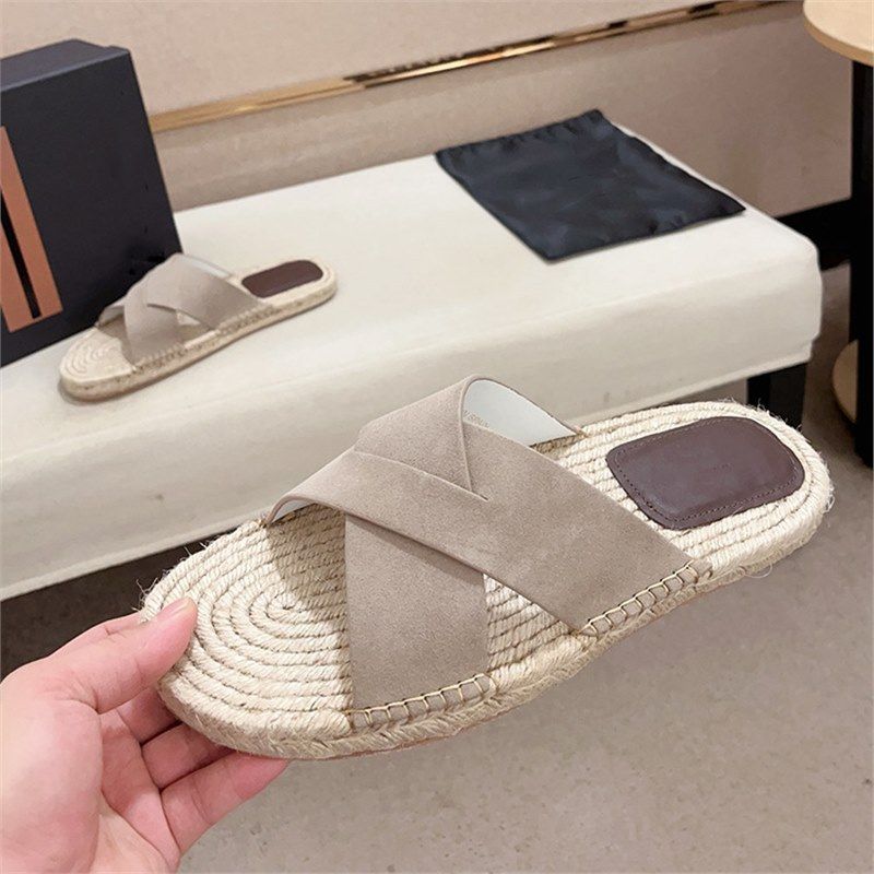 Men's Summer Genuine Leather Cross Strap Straw Woven Slide Sandals Roman Style Fisherman Outdoor Non-Slip Cool Slippers_voghion.com