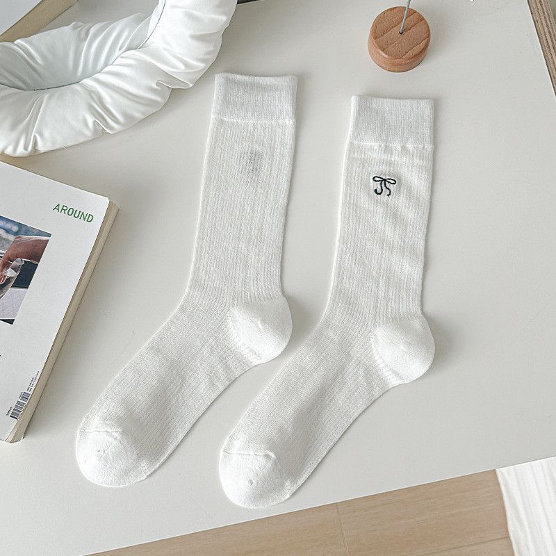 Ballet Women Spring Summer Thin Long Tube Bowknot Miu Style Slouch Socks Cotton Breathable Mesh For Girls_voghion.com