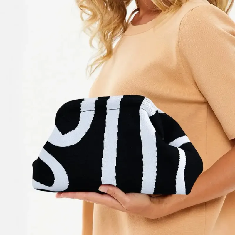 Borsa a mano da donna con stampa a righe, in maglia, con tracolla, per spiaggia, viaggio, data, estate, borsa a mano, a forma di nuvola, moneta 250314l_voghion.com