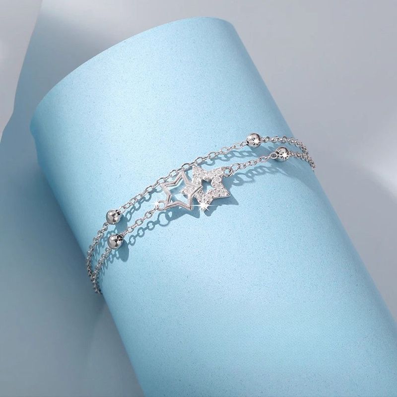 【Original Factory】Full Body S Silver Non-Fading Double Layer Star Bracelet Light Luxury Niche Design High-End Feel_voghion.com