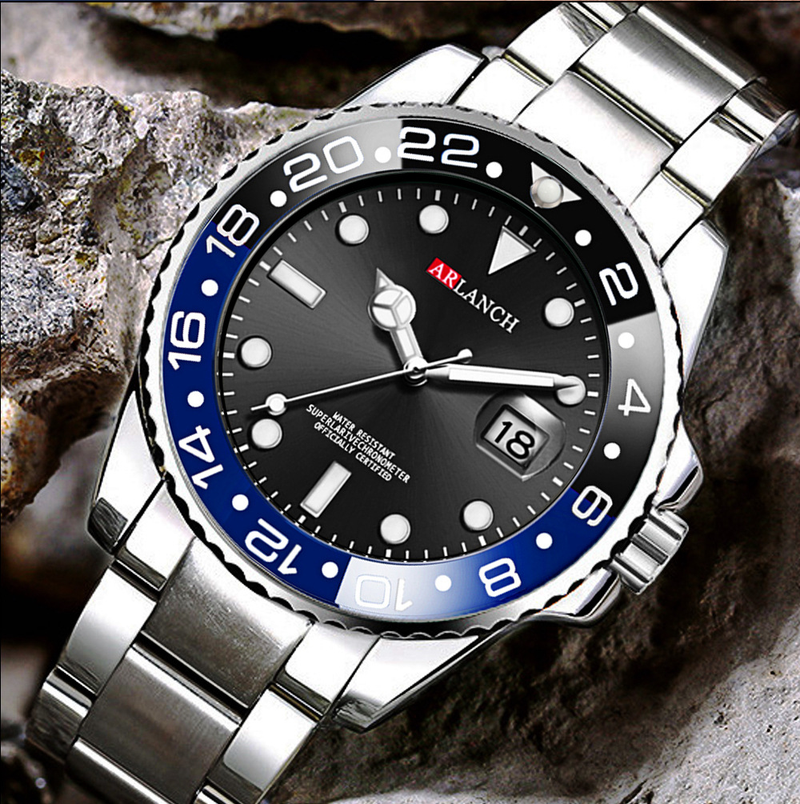 Men's Sporty Quartz Watch With Luminous Hands, Date Display, And 30M Water Resistance - Stainless Steel Case & Band, Mineral Crystal Glass_voghion.com