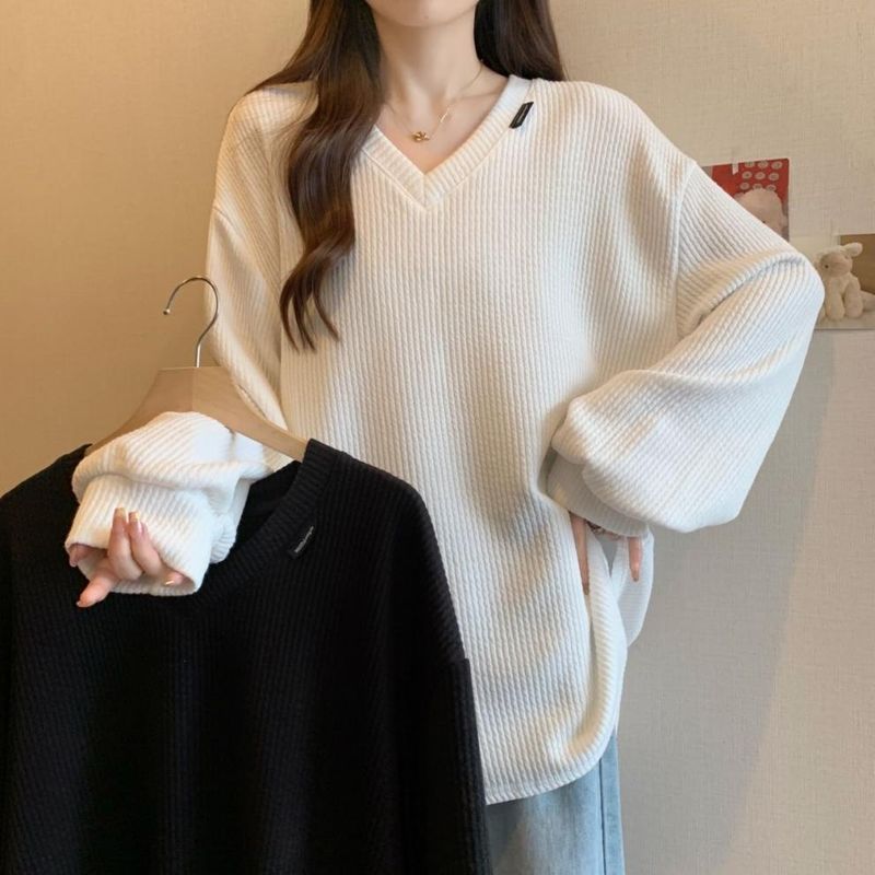 Chemise intérieure à rayures de grande taille de 200 livres, nouveaux styles de printemps et d'automne, ample et amincissante, polyvalente, chaude et longue_voghion.com