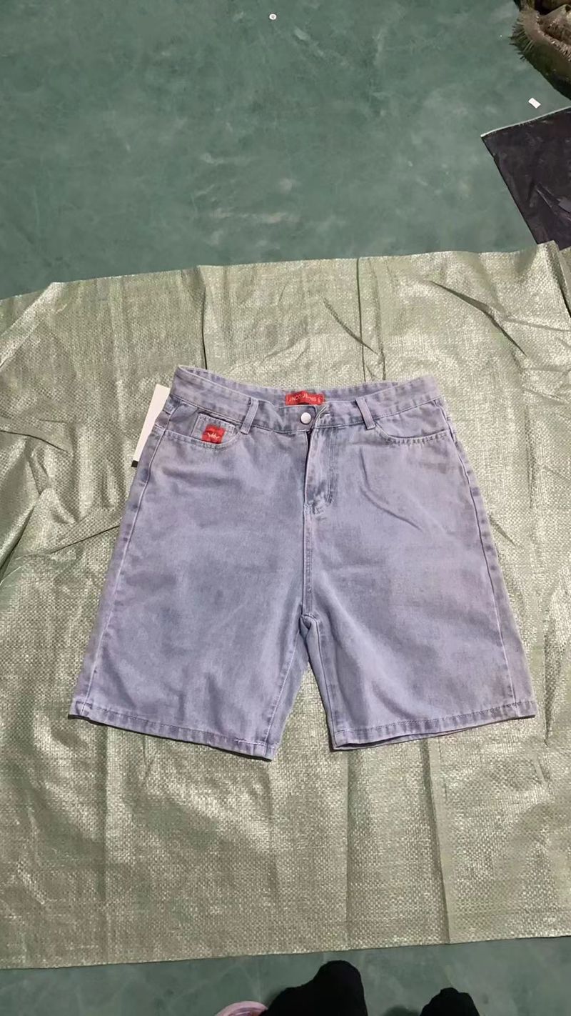 Herrenbekleidung Retro-Jeansshorts Herren Sommer gewaschen Distressed Hellblau Logging Trend Loose Casual Shorts_voghion.com