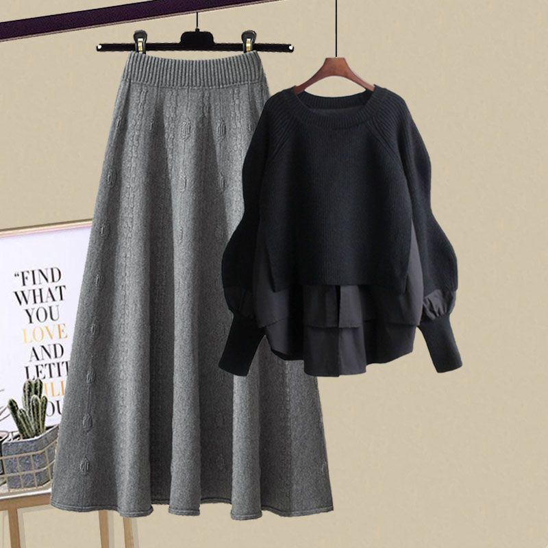 Damenbekleidung New Style Fashion Wear Western Style Loose Lazy Style Pullover Schlanker Rock Zweiteiliger Anzug_voghion.com