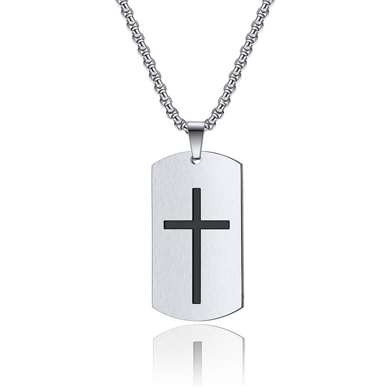 Stainless Steel Crusader Necklace Simple Cross Pendant Dog Tag_voghion.com