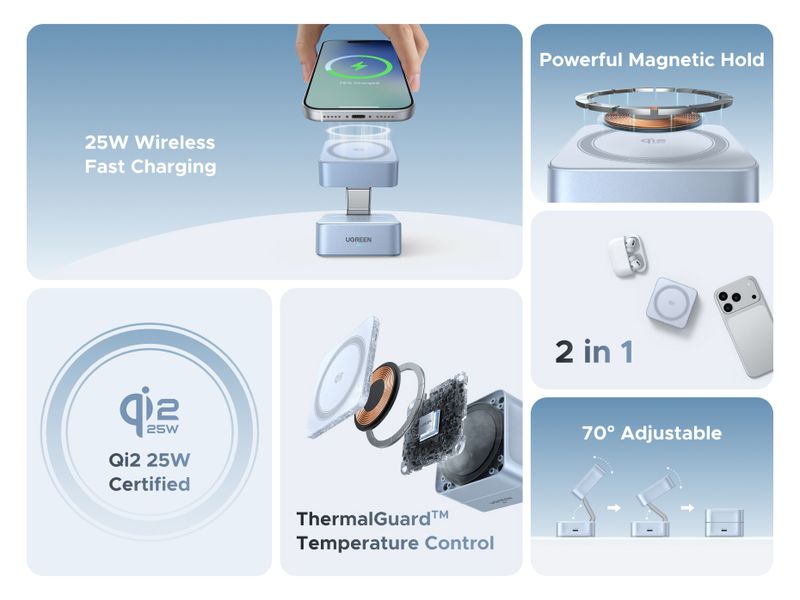 UGREEN Upgraded Qi2 25W Magnetic 2-in-1 Wireless Fast Charging Stand Mag Safe Charger For IPhone 16 17_voghion.com