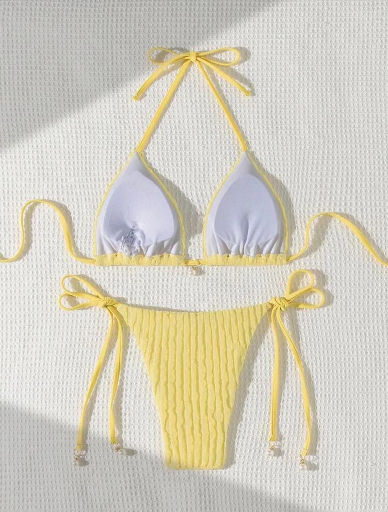 Abbigliamento da donna, nuovo costume da bagno bikini sexy con spacco, due pezzi, con coulisse e schiena scoperta_voghion.com