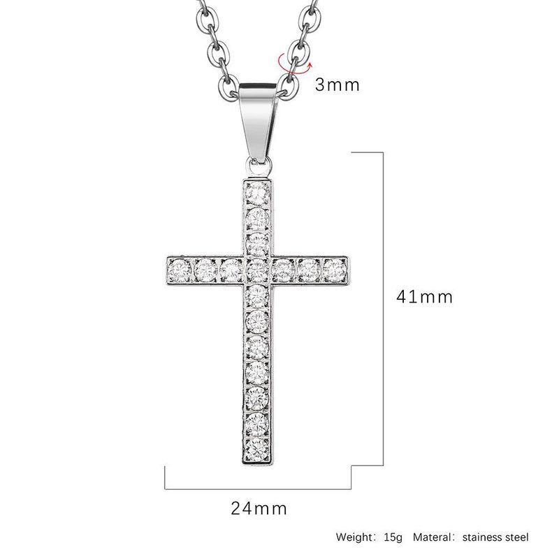 Collana con croce in acciaio al titanio e gioielli da uomo e da donna, intarsiata con diamanti, stile semplice e neutro, alla moda, accessori personalizzati_voghion.com