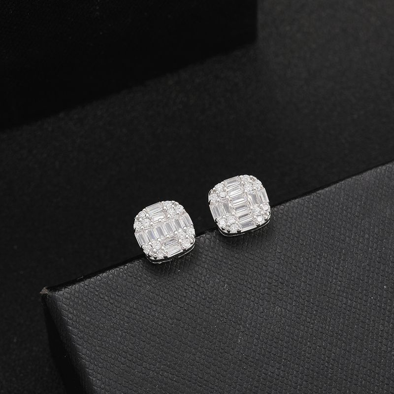 Boucles d'oreilles rondes mixtes en cuivre et zircons micro pavés, unisexes, style hip-hop, pour boîte de nuit, simples et carrées_voghion.com