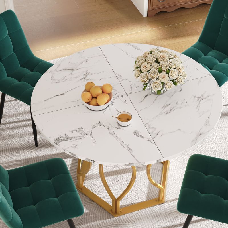 Runder Esstisch 100x76cm Mit Marmorplatte, Goldene Beine_voghion.com