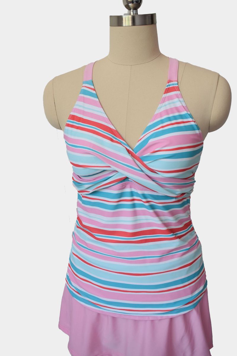 Traje de baño para mujer, conservador, que cubre el vientre, adelgazante, estampado, falda dividida_voghion.com