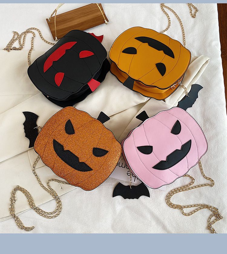 Borsa a tracolla con zucca glitterata a tema Halloween per donna - Borsa a tracolla in PU riflettente retrò con tasche con cerniera, accessorio alla moda e divertente_voghion.com