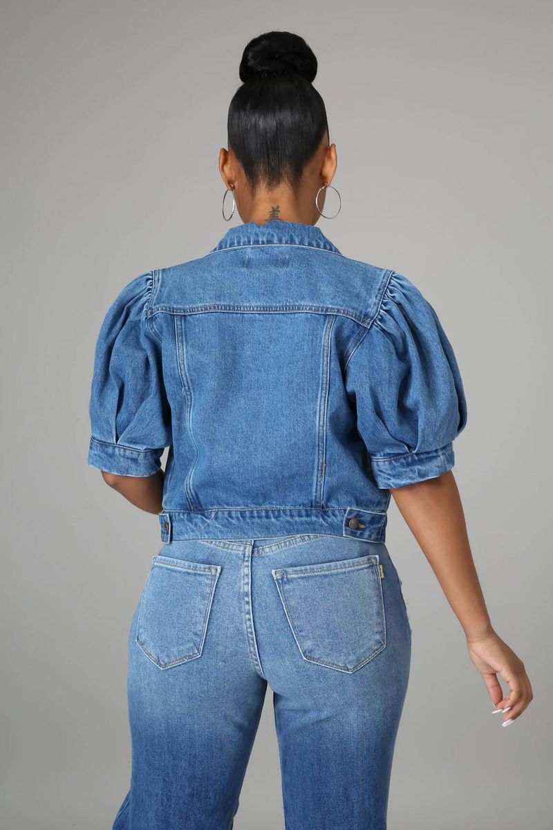 Jachetă din denim pentru femei, vânzare fierbinte, denim, mânecă scurtă, modă, retro, din denim, îmbrăcăminte exterioară_voghion.com